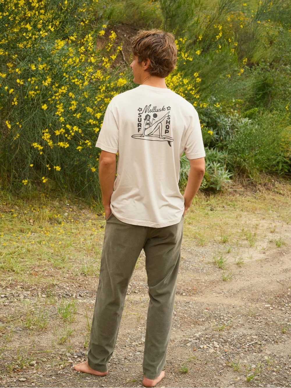 Mollusk California Surf Shop “Day Tripper” Pocket Tee in Fog